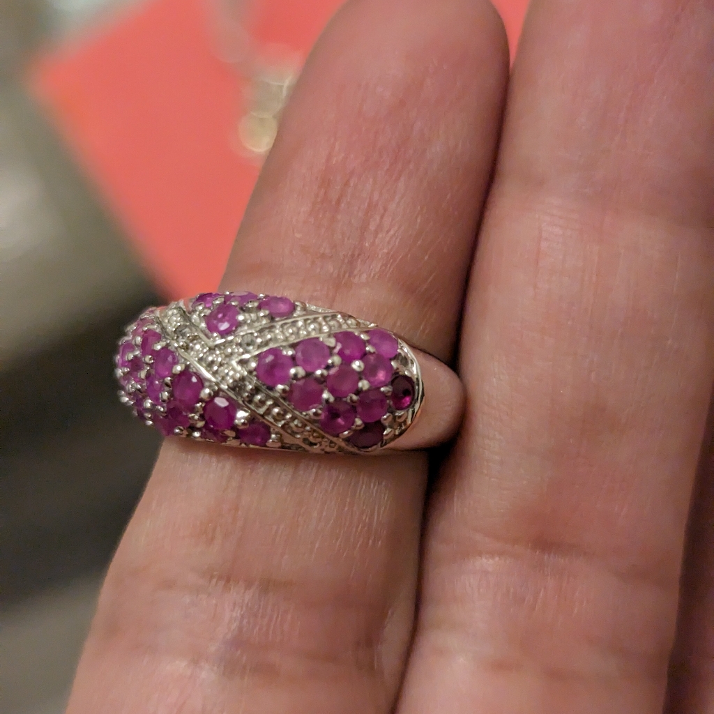 Beautiful Nature Ruby And Topaz Ring In Sterling Silver. Has Stamp On Each Piece